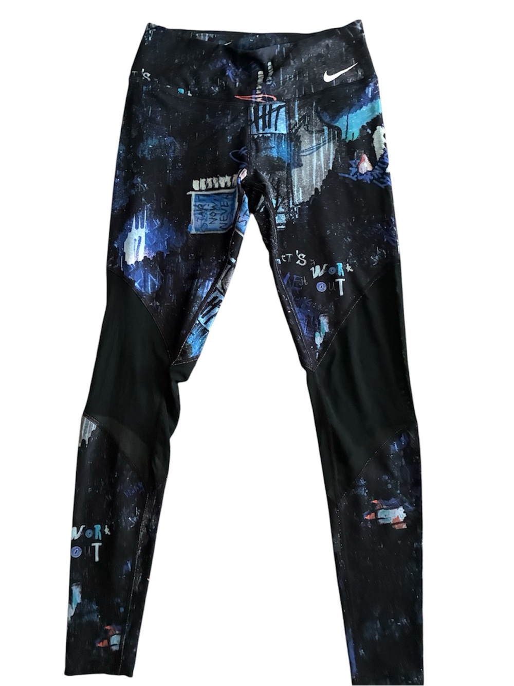 Nike Black Leggings  Blue & Purple Abstract Print Athletic Workout Fitness sz S